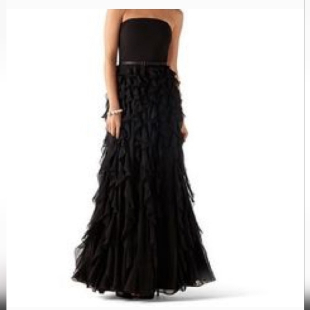White House Black Market Strapless Black Ruffle Ball Gown